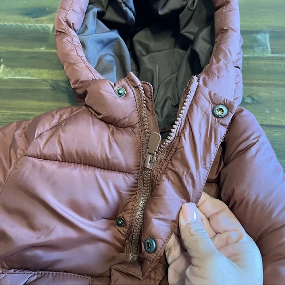 Zara Quilted Puffer Jacket Brown Hood Hooded Zip Up Button Boxy Neutral - Picture 6 of 8